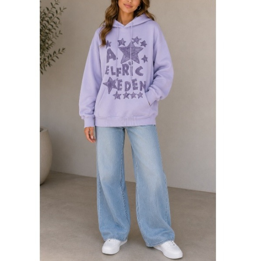 Aelfric Eden Unisex Purple‎ Graffiti Star Graphic Print Hoodie Size M NWT